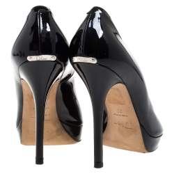 Dior Black Patent Leather Peep Toe Platform Pumps Size 39