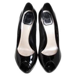 Dior Black Patent Leather Peep Toe Platform Pumps Size 39
