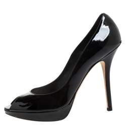 Dior Black Patent Leather Peep Toe Platform Pumps Size 39