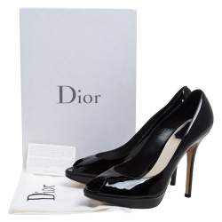 Dior Black Patent Leather Peep Toe Platform Pumps Size 39
