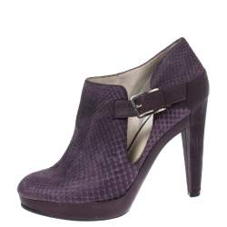 Dior Purple Python Leather And Embossed Leather Platform Ankle Booties Size 40