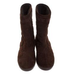 Pre Owned حذاء بوت كاحل ديور "كوزي" بطانة فرو سويدي كاناج بني مقاس 37.5