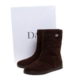 Pre Owned حذاء بوت كاحل ديور "كوزي" بطانة فرو سويدي كاناج بني مقاس 37.5