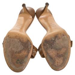 Dior Brown Leather Cross Stitch And Logo Detail Slide Sandals Size 39.5