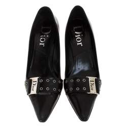 Pre Owned Dior Black Eyelet Leather Buckle Detail Pointed Toe Pumps Size 38.5
