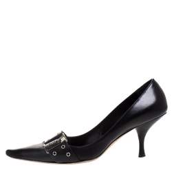 Pre Owned Dior Black Eyelet Leather Buckle Detail Pointed Toe Pumps Size 38.5