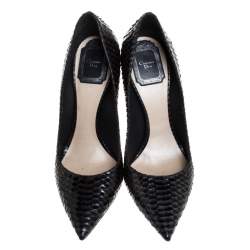 مملوكة مسبقًا  Dior Black/Grey Python Leather Cherie Pointed Toe Pumps Size 36.5