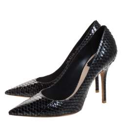 مملوكة مسبقًا  Dior Black/Grey Python Leather Cherie Pointed Toe Pumps Size 36.5