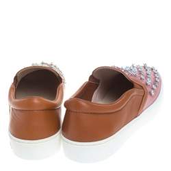 مملوكة مسبقًا حذاء رياضي ديور سليب أون مزخرف بي في سي وجلد بني/وردي مقاس 37.5