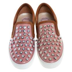 مملوكة مسبقًا حذاء رياضي ديور سليب أون مزخرف بي في سي وجلد بني/وردي مقاس 37.5