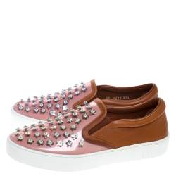 مملوكة مسبقًا حذاء رياضي ديور سليب أون مزخرف بي في سي وجلد بني/وردي مقاس 37.5