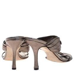 Dior Metallic Leather T Strap Slide Sandals Size 37