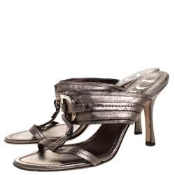 Dior Metallic Leather T Strap Slide Sandals Size 37