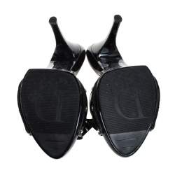 Pre Owned Dior Black Patent Leather Cannage Bow Slides Size 39.5