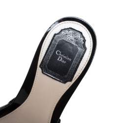 Pre Owned Dior Black Patent Leather Cannage Bow Slides Size 39.5