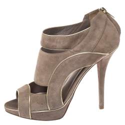 Pre Owned Dior Grey Suede Leather Cutout Open Toe Platform Booties Size 38