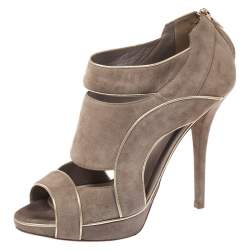 Pre Owned Dior Grey Suede Leather Cutout Open Toe Platform Booties Size 38