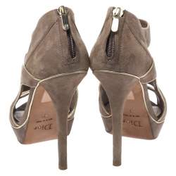 Pre Owned Dior Grey Suede Leather Cutout Open Toe Platform Booties Size 38