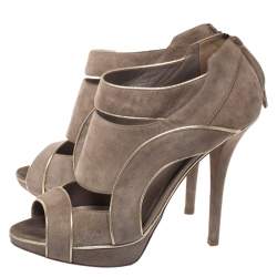 Pre Owned Dior Grey Suede Leather Cutout Open Toe Platform Booties Size 38