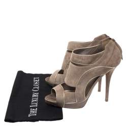 Pre Owned Dior Grey Suede Leather Cutout Open Toe Platform Booties Size 38