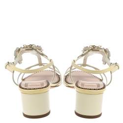 Dior Yellow Patent Leather Metal Flower Embellished Ankle Strap Sandals Size 40.5
