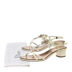 Dior Yellow Patent Leather Metal Flower Embellished Ankle Strap Sandals Size 40.5