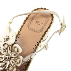 Dior Yellow Patent Leather Metal Flower Embellished Ankle Strap Sandals Size 40.5