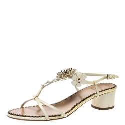 Dior Yellow Patent Leather Metal Flower Embellished Ankle Strap Sandals Size 40.5