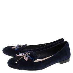 Pre Owned حذاء سليبرز ديور سويدي أزرق فراشة مزخرف مقاس 38