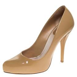 مملوكة مسبقًا Dior Beige Patent Leather Platform Pumps Size 36.5