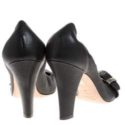 Pre Owned Dior Black Leather Buckle Scrunch Pumps Size 40