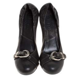 Pre Owned Dior Black Leather Buckle Scrunch Pumps Size 40