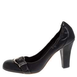 Pre Owned Dior Black Leather Buckle Scrunch Pumps Size 40