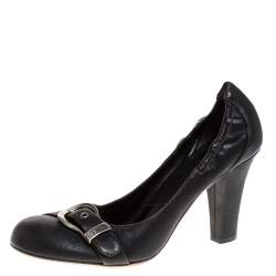 Pre Owned Dior Black Leather Buckle Scrunch Pumps Size 40