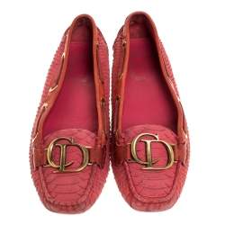 Dior Pink Python Leather CD Logo Loafers Size 38
