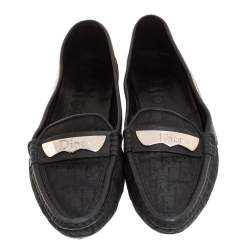 Pre Owned حذاء لوفرز فلات ديور مقدمة مدببة كانفاس مونوغرامي و جلد أسود مقاس 36