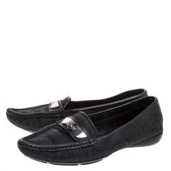 Pre Owned حذاء لوفرز فلات ديور مقدمة مدببة كانفاس مونوغرامي و جلد أسود مقاس 36