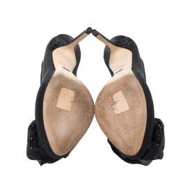 مملوكة مسبقًا Dior Black Mesh and Satin Chiffon Flower Peep Toe Platform Pumps Size 37.5