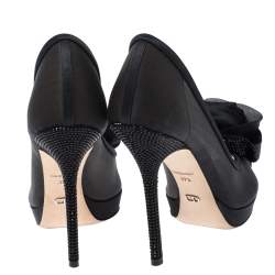 مملوكة مسبقًا Dior Black Mesh and Satin Chiffon Flower Peep Toe Platform Pumps Size 37.5