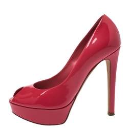 Christian Dior Pink Patent Leather Peep Toe Platform Pumps Size 37.5