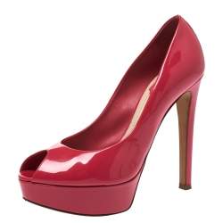 Christian Dior Pink Patent Leather Peep Toe Platform Pumps Size 37.5