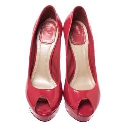 Christian Dior Pink Patent Leather Peep Toe Platform Pumps Size 37.5