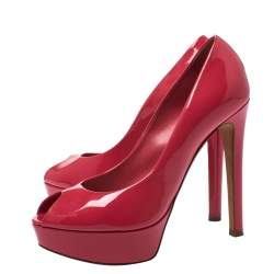 Christian Dior Pink Patent Leather Peep Toe Platform Pumps Size 37.5