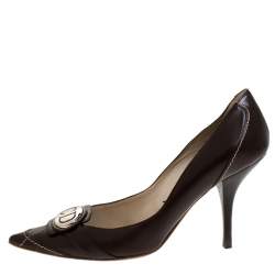 Dior Brown Leather Pointed Toe Logo Pumps Size 37
