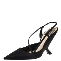 Dior Black Fabric Pointed Toe Slingback Sandals Size 37