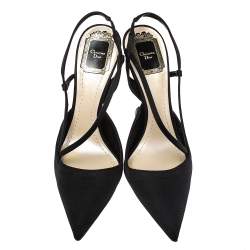 Dior Black Fabric Pointed Toe Slingback Sandals Size 37