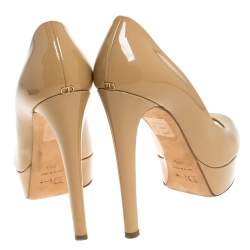 Dior Beige Patent Leather Miss Dior Peep Toe Platform Pumps Size 39.5