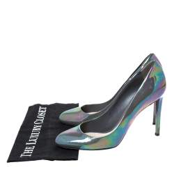 Pre Owned حذاء كعب عالى ديور جلد لامع إريدسنت رمادي مقاس 40