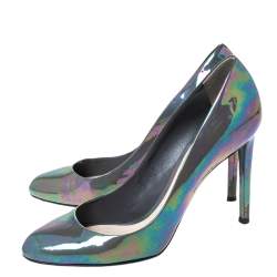 Pre Owned حذاء كعب عالى ديور جلد لامع إريدسنت رمادي مقاس 40