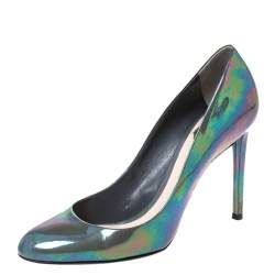 Pre Owned حذاء كعب عالى ديور جلد لامع إريدسنت رمادي مقاس 40